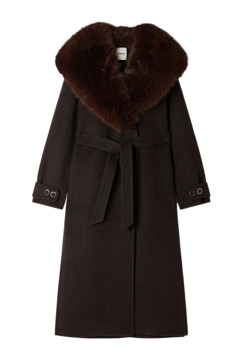 Coat With Shearling Collar, Alternate, color, Brown