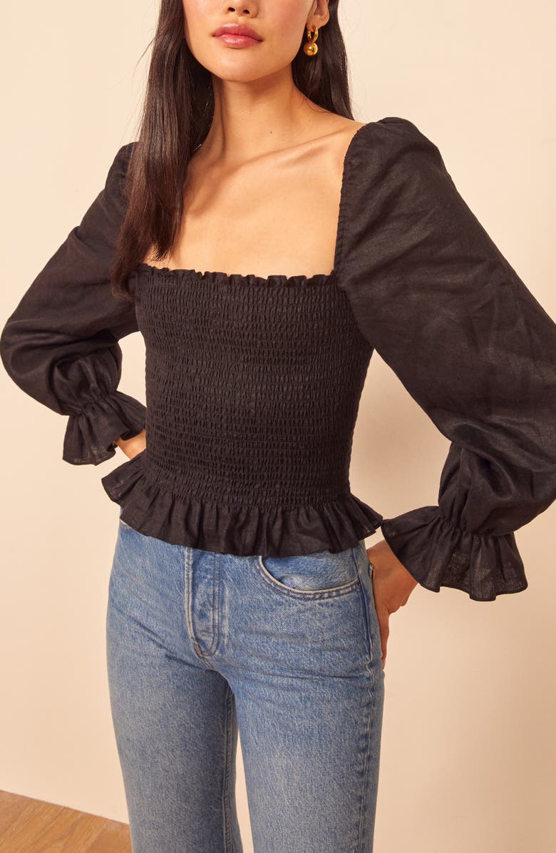 Reformation Tangerine Smocked Square Neck Top, Alternate, color,