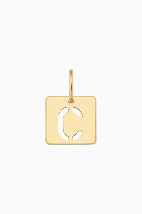 14K Yellow Gold Initial Tile Pendant Charm