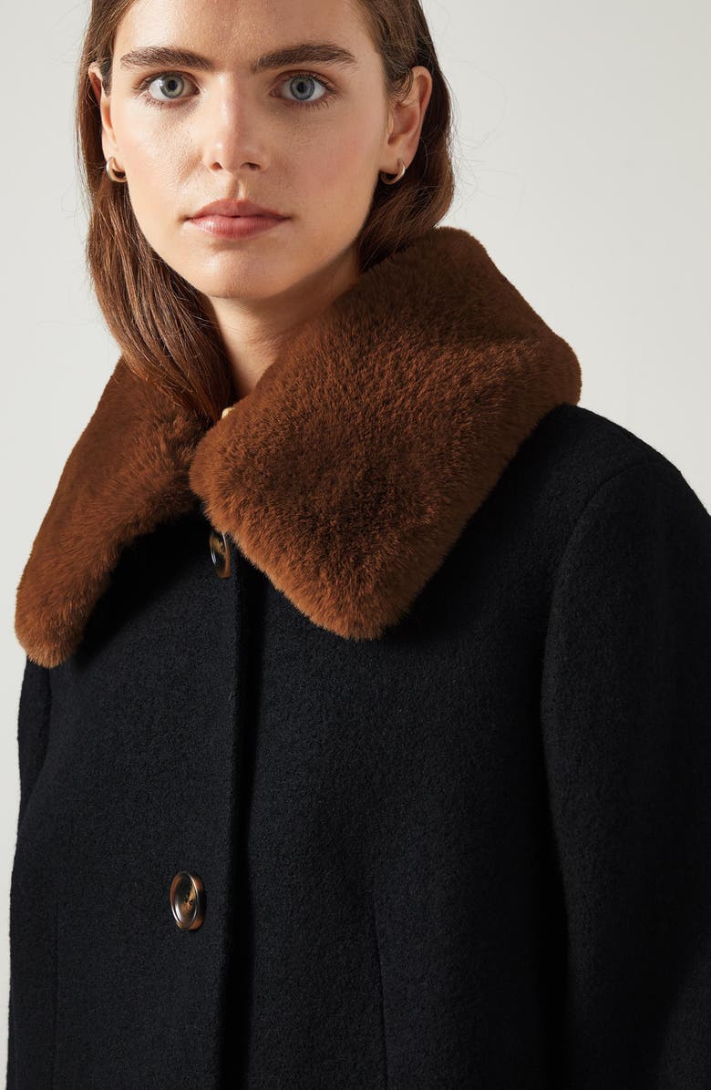 LK Bennett Aster Wool Coat with Removable Faux Fur Collar, Alternate, color, 