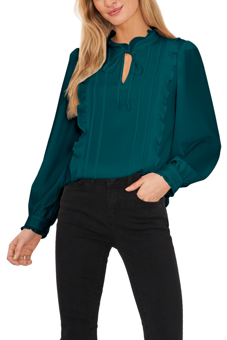 Ruffle & Pintuck Blouse, Main, color, PEACOCK TEAL