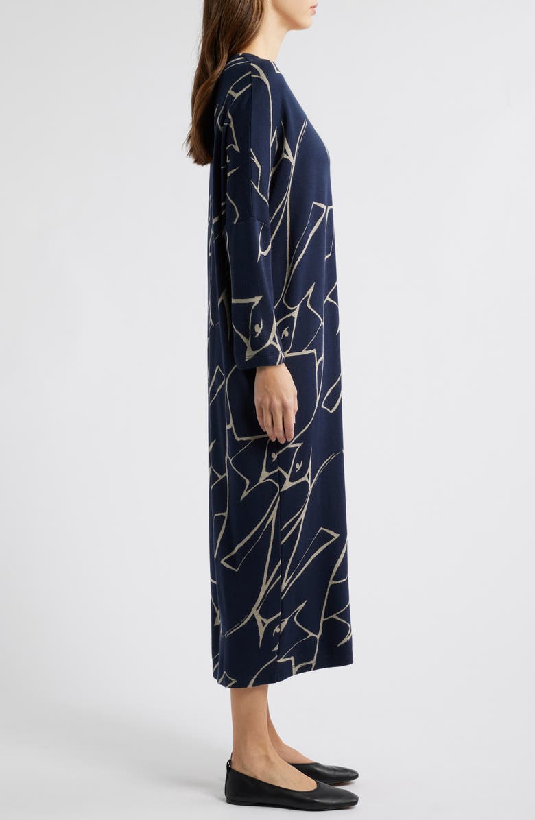 Masai Copenhagen Nyrini Print V-Neck Long Sleeve Midi Dress, Alternate, color, Navy Blazer