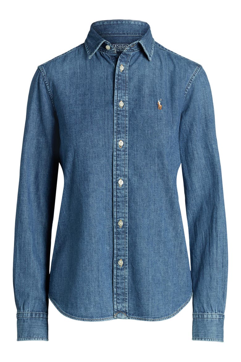 Slim Fit Denim Button-Up Shirt, Alternate, color, MERCED WASH