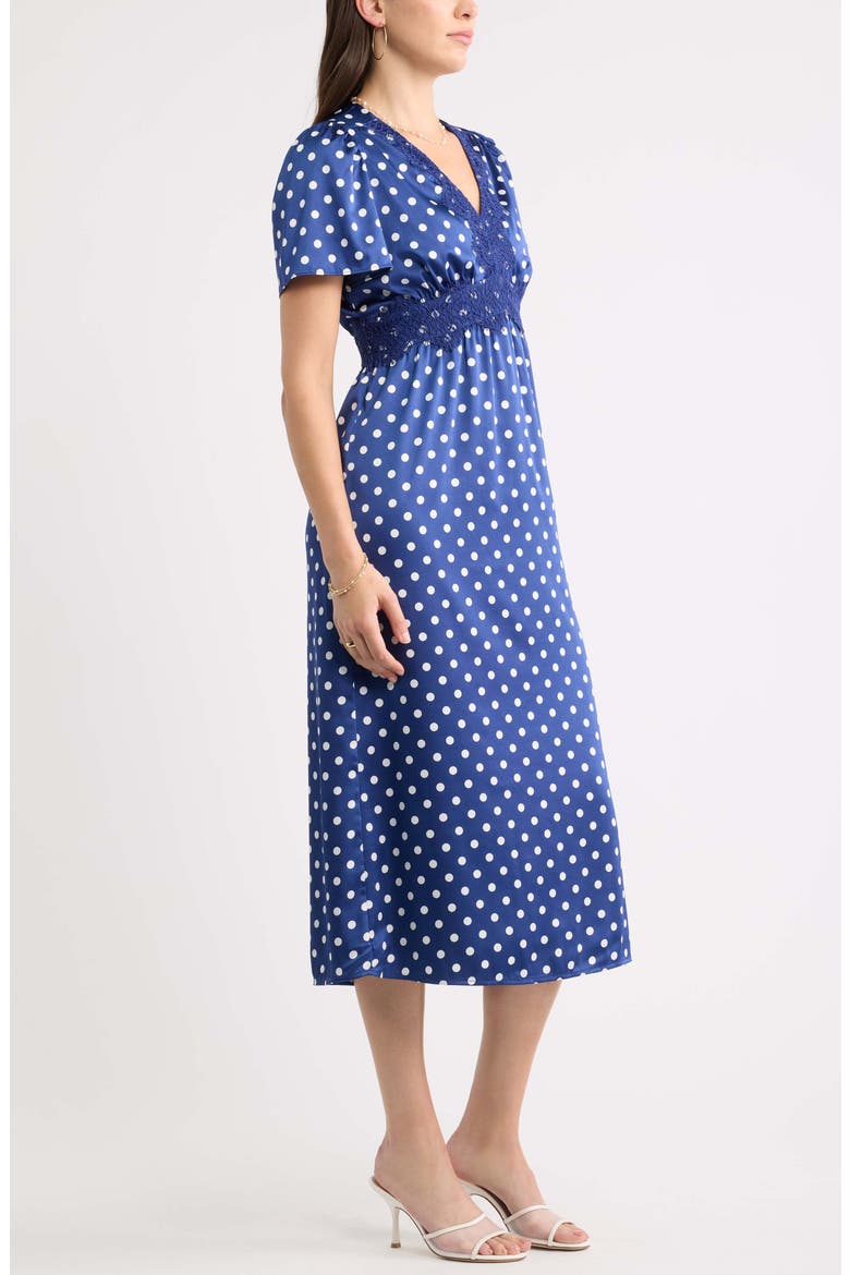 Puff Sleeve Midi Dress, Alternate, color, NAVY- IVORY SHARON DOT