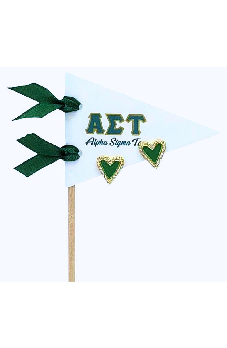 Color Shout Alpha Sigma Tau Heart Stud Enamel Earrings on Sorority Pennant Flag, Main, color, Yellow Gold