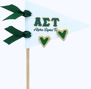 Color Shout Alpha Sigma Tau Heart Stud Enamel Earrings on Sorority Pennant Flag