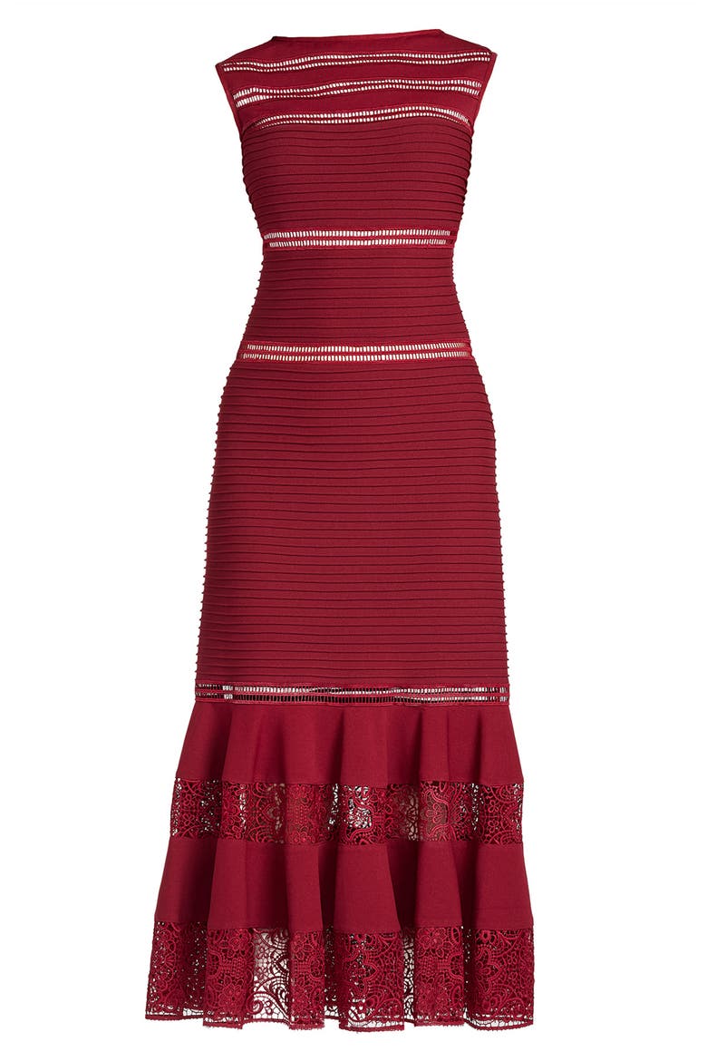Pintucked Sleeveless Midi Cocktail Dress, Alternate, color, MIDNIGHT MERLOT
