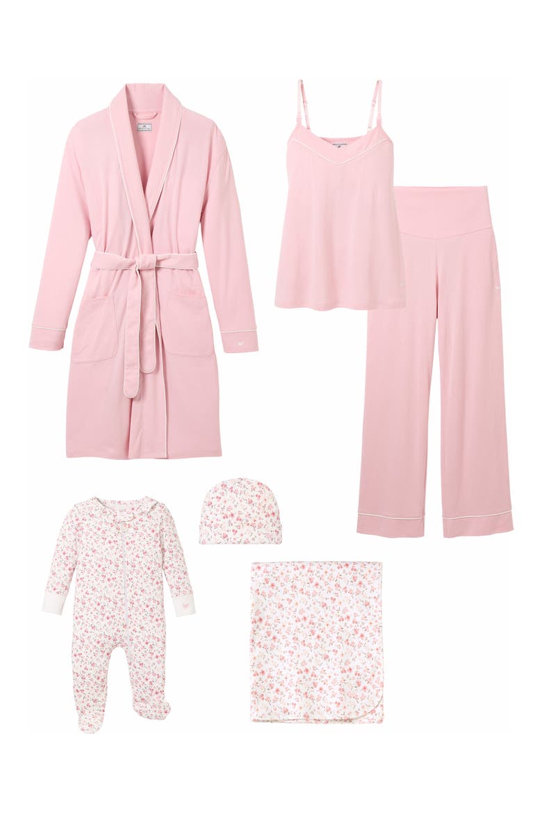 The New Mother Deluxe Maternity/Nursing Robe, Two-Piece Pajamas, Footie, Baby Blanket & Baby Hat Set, Main, color, PINK