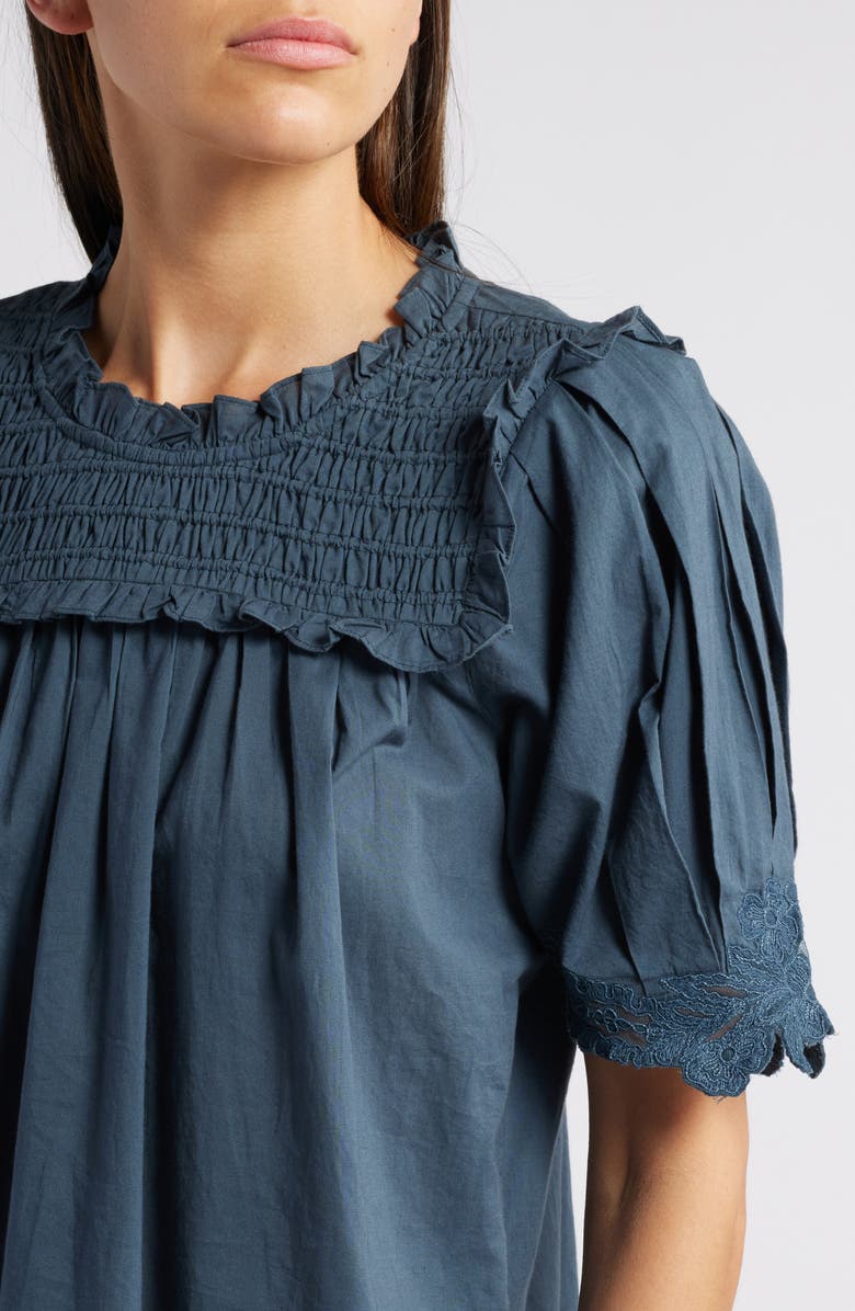 Cleobella Nicky Smocked Ruffle Organic Cotton Top, Alternate, color, 