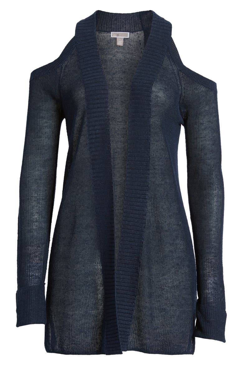 Cold Shoulder Cardigan, Alternate, color, NAVY BLAZER