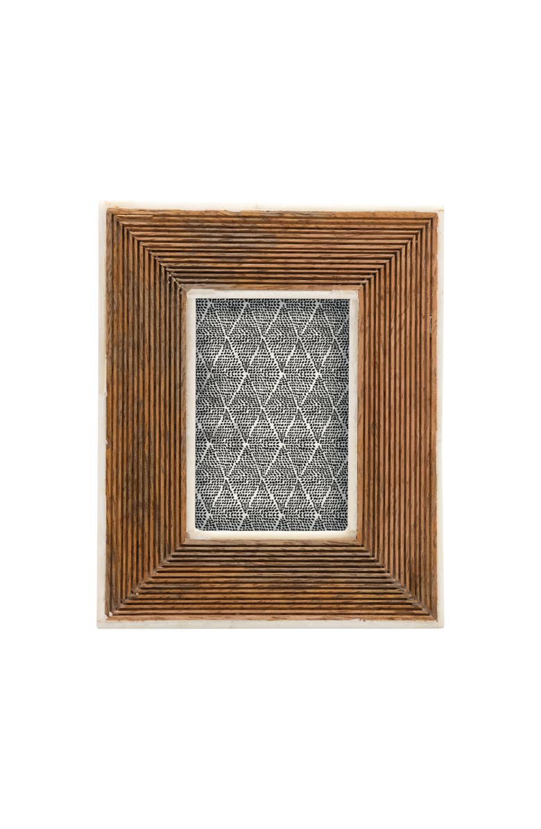 Storied Home Hand-Carved Mango Wood Photo Frame with Bone Border 
Ribbed Pattern, Natural, Main, color, Natural