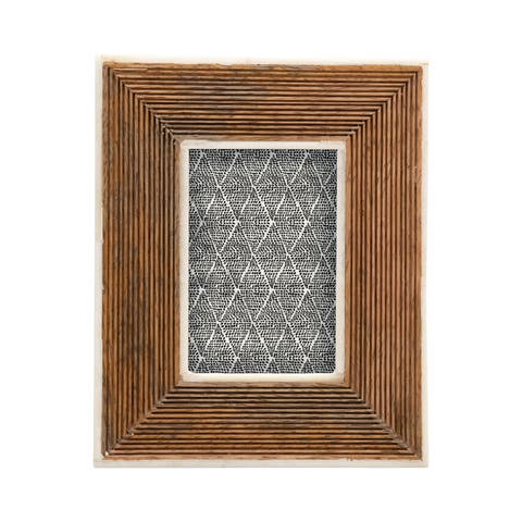 Hand-Carved Mango Wood Photo Frame with Bone Border 
Ribbed Pattern, Natural (Holds 2" x 3" Photo)