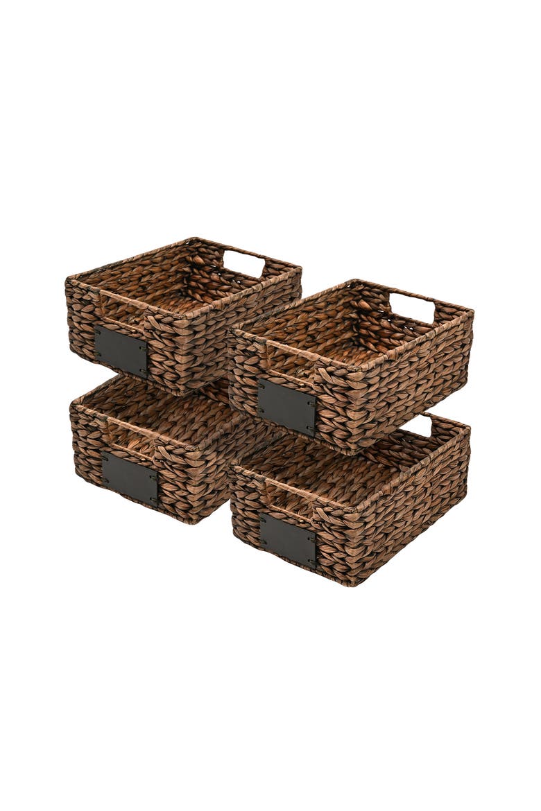 Lane Classic Farmhouse Hand-Woven Hyacinth Pantry Baskets with Chalkboard Labels and Handles, Alternate, color, Brown