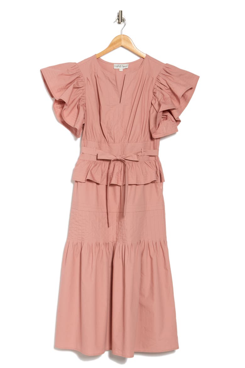 Tiered Ruffle Midi Dress, Alternate, color, ASH ROSE