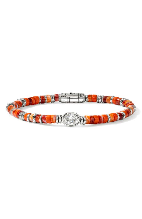 JH Lovestruck Sterling Silver Lab Grown Diamond & Spiny Oyster Shell Heishi Bracelet