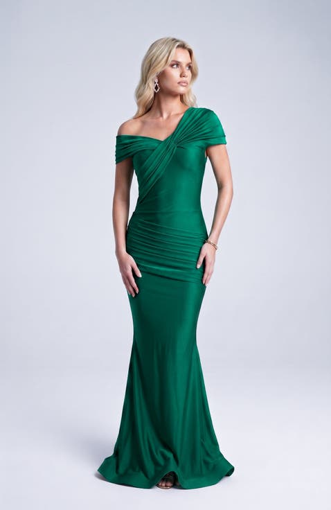 One Shoulder Twist Ruched Mermaid Evening Gown