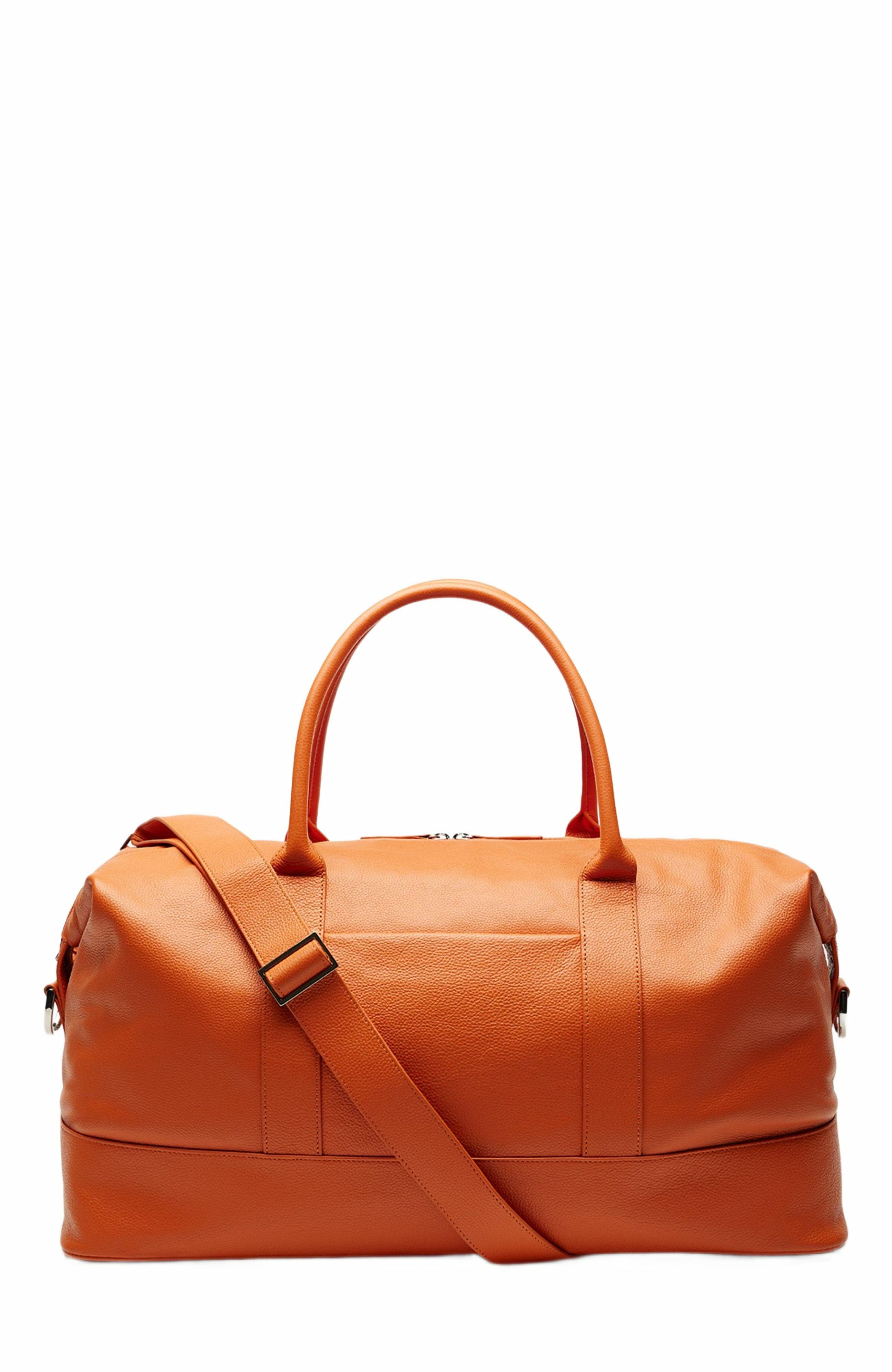 Want Les Essentiels Kelowna Pebble-Grained Leather Weekender Bag, Alternate, color, Orange