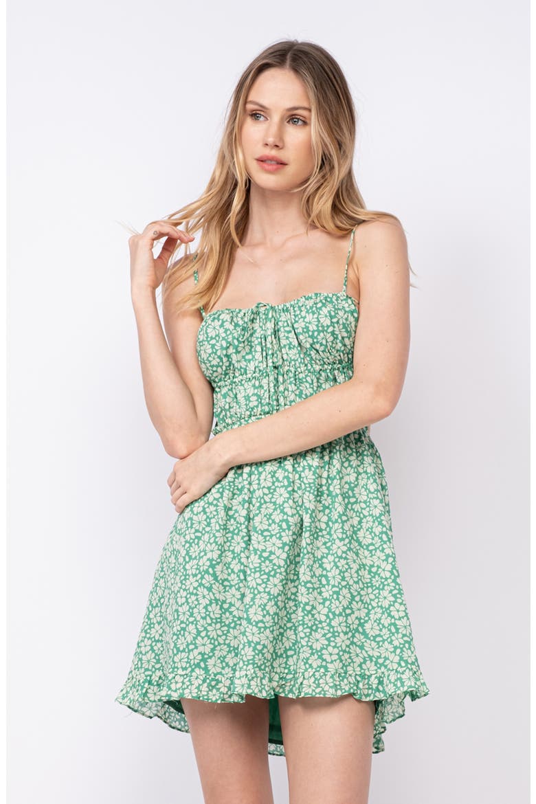 Floral Tie Open Back Cotton Minidress, Alternate, color, GREEN