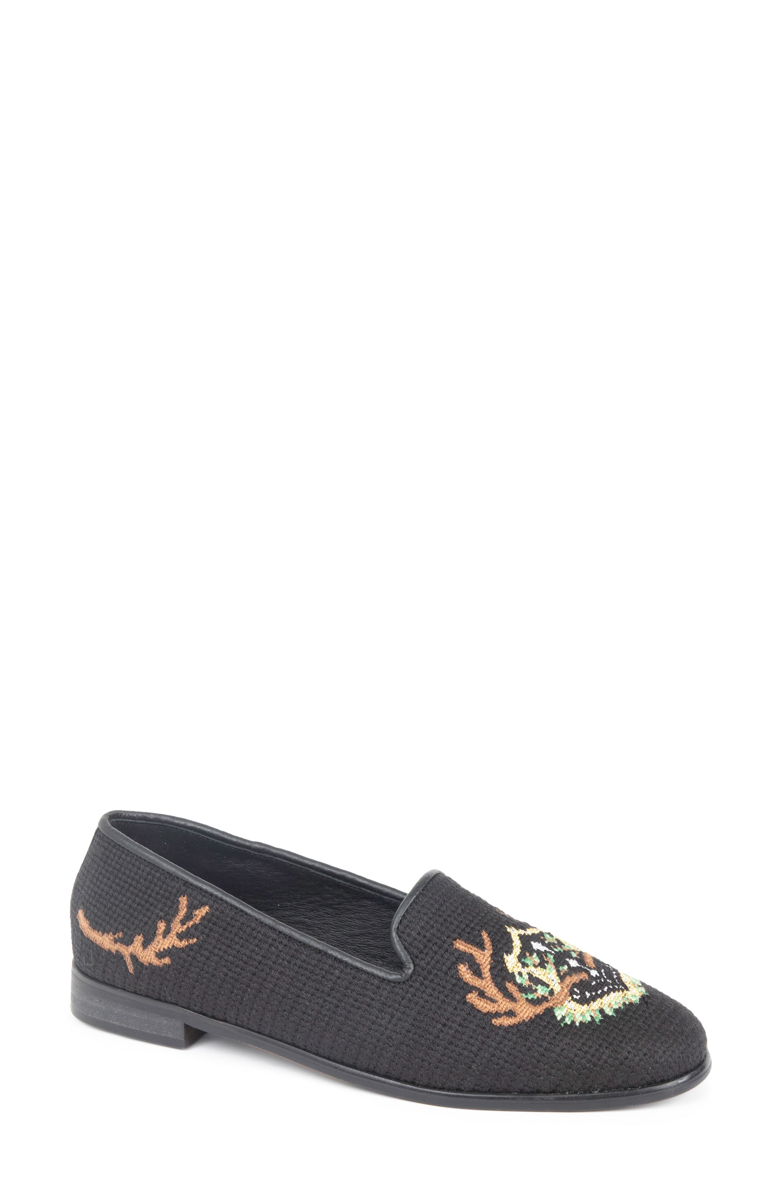 ByPaige Antler Crest Needlepoint Loafer, Main, color, Black