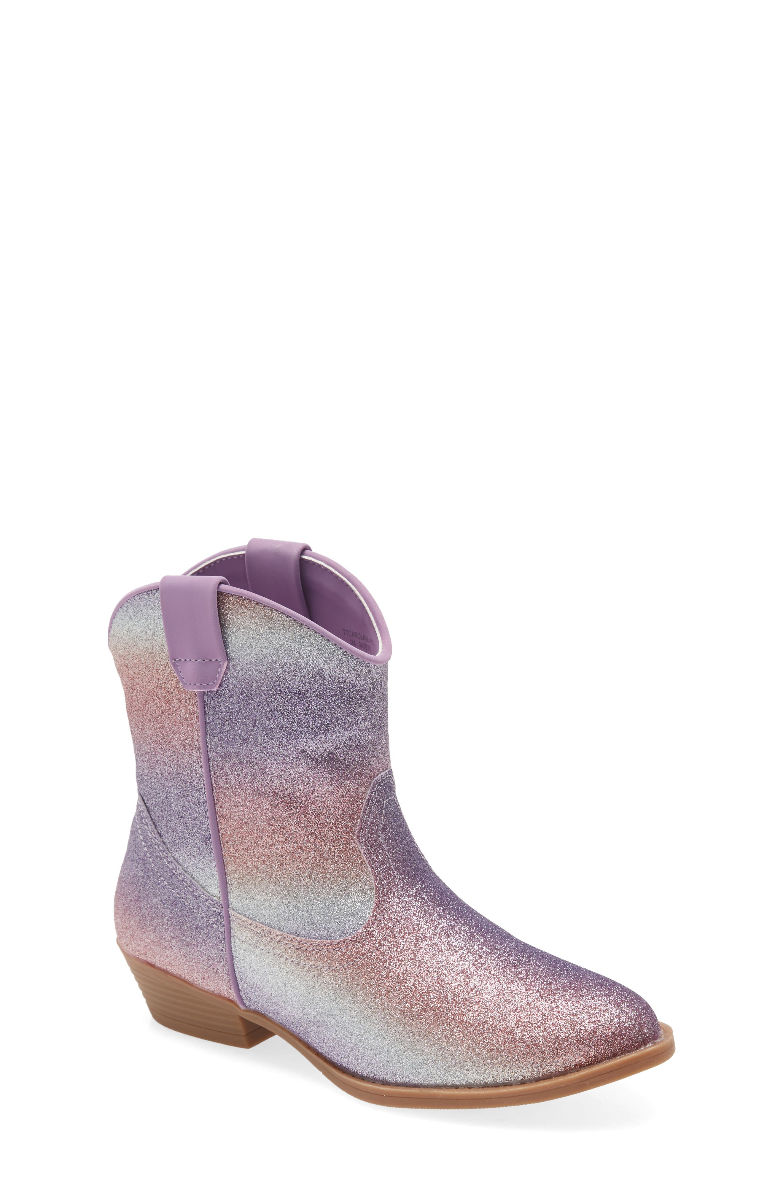 Glitter Western Bootie, Main, color, PINK MULTI GLITTER PU