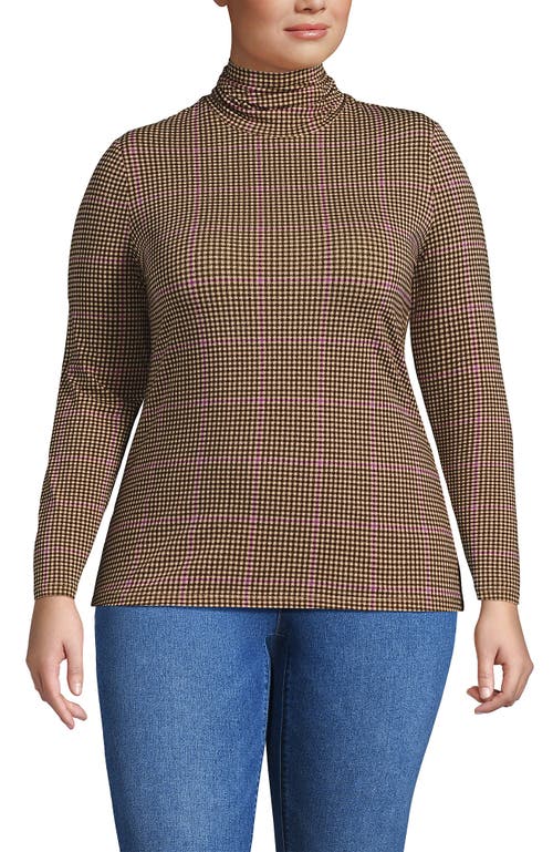 Lands' End Plus Size Lightweight Jersey Skimming Long Sleeve Turtleneck In Brown
