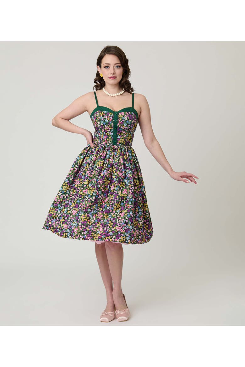 1950s Sleeveless Swing Dress, Main, color, Green Ditzy Floral Print