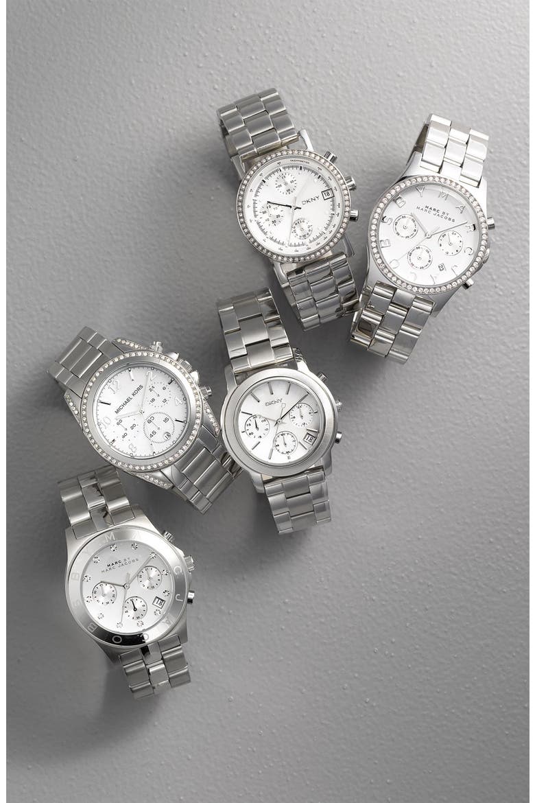 'Henry' Chronograph & Crystal Topring Watch, 40mm, Alternate, color, SILVER