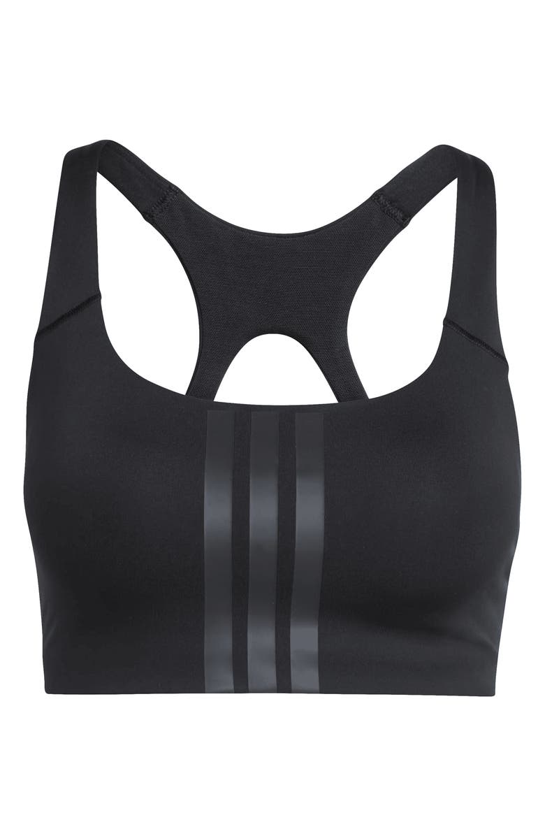 adidas Opt 3-Stripes Medium Support Sports Bra, Alternate, color, Black/ Black