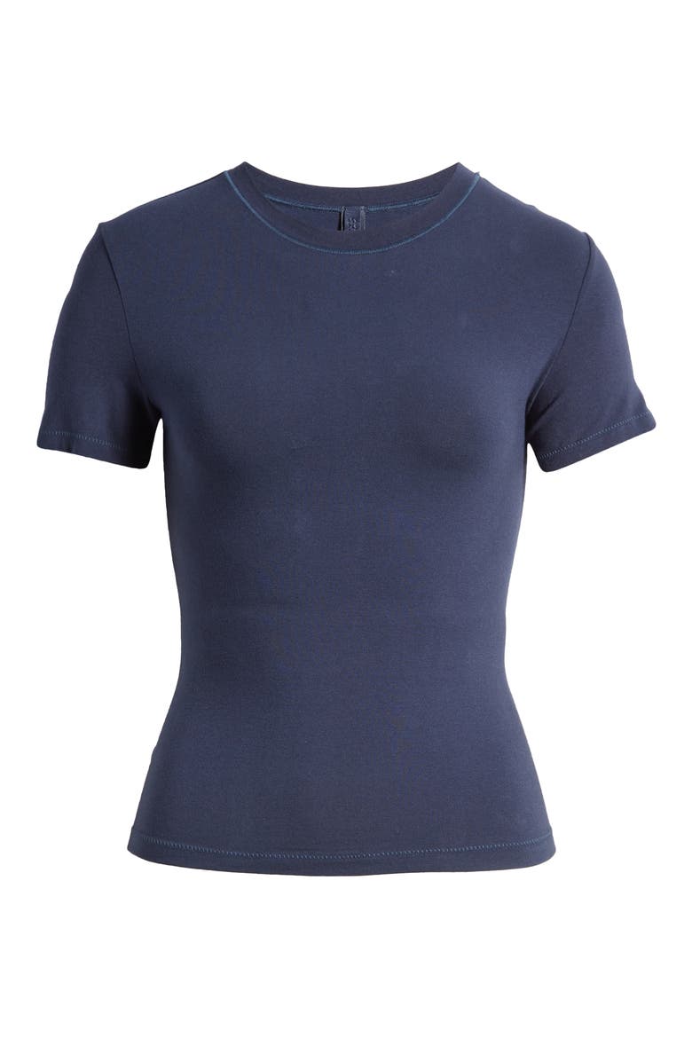 Crop Cotton Blend T-Shirt, Alternate, color, NAVY