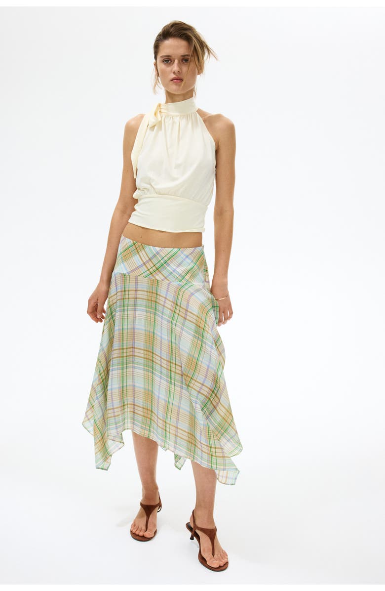 H&M Lyocell-blend handkerchief skirt, Alternate, color, Green/Plaid