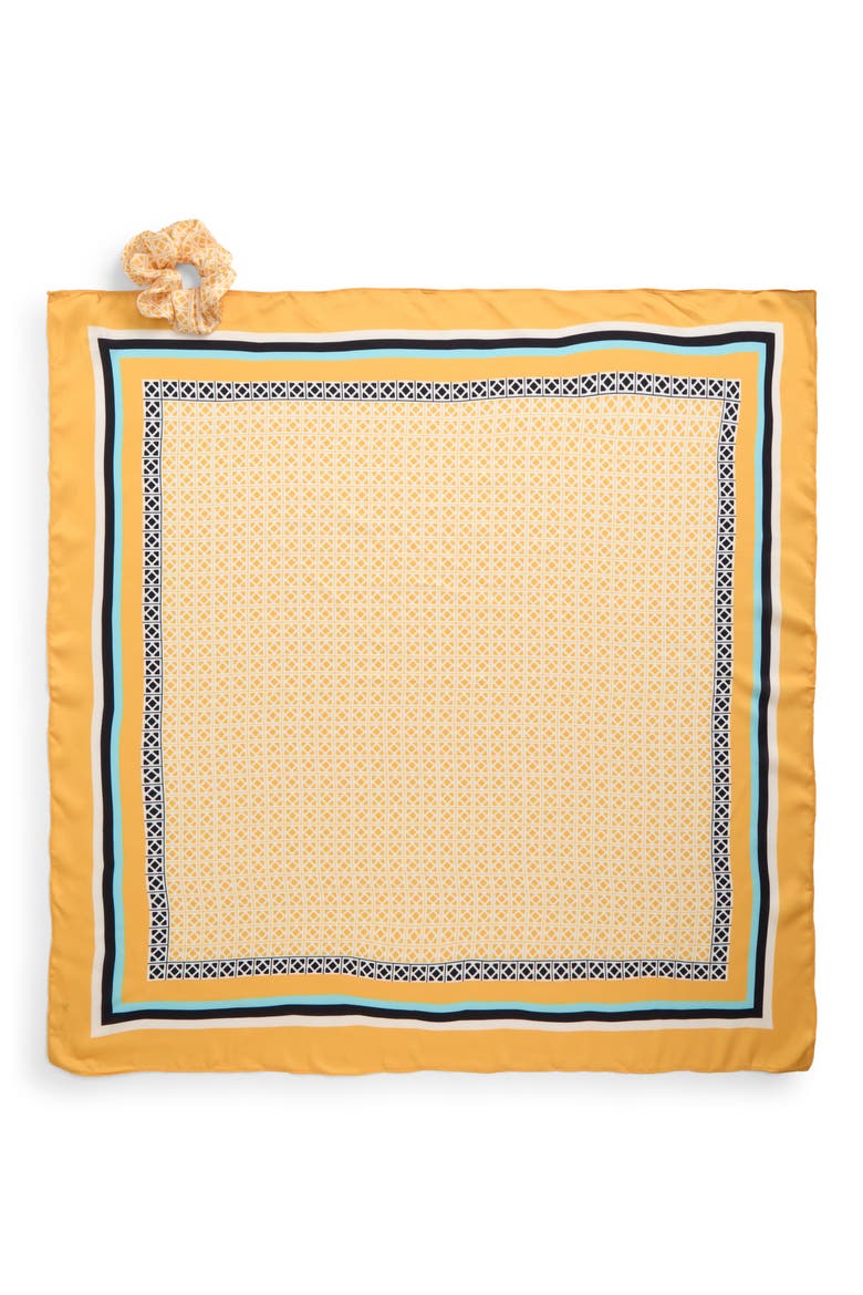 4-Piece Scrunchie & Square Scarf Set, Alternate, color, YELLOW COMBO