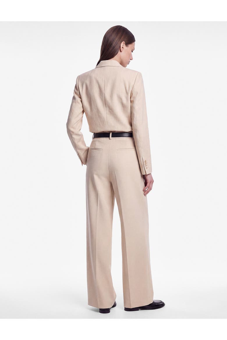 High Rise Pleated Tailored Pants With Belted, Alternate, color, BEIGE