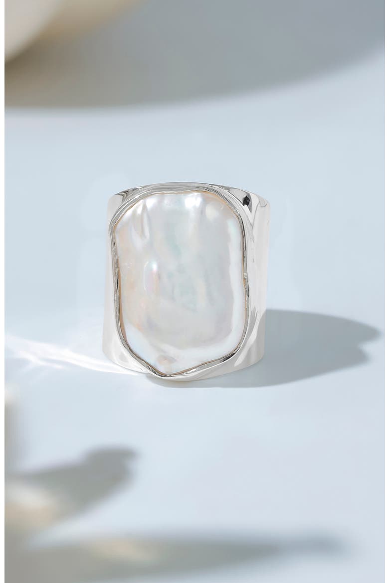 Cultured Pearl Silvertone Statement Ring, Alternate, color, WHITE