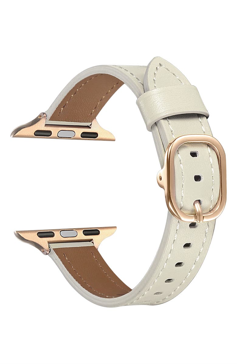 The Posh Tech Carmen Skinny Leather Apple Watch<sup>®</sup> Watchband, Alternate, color, White