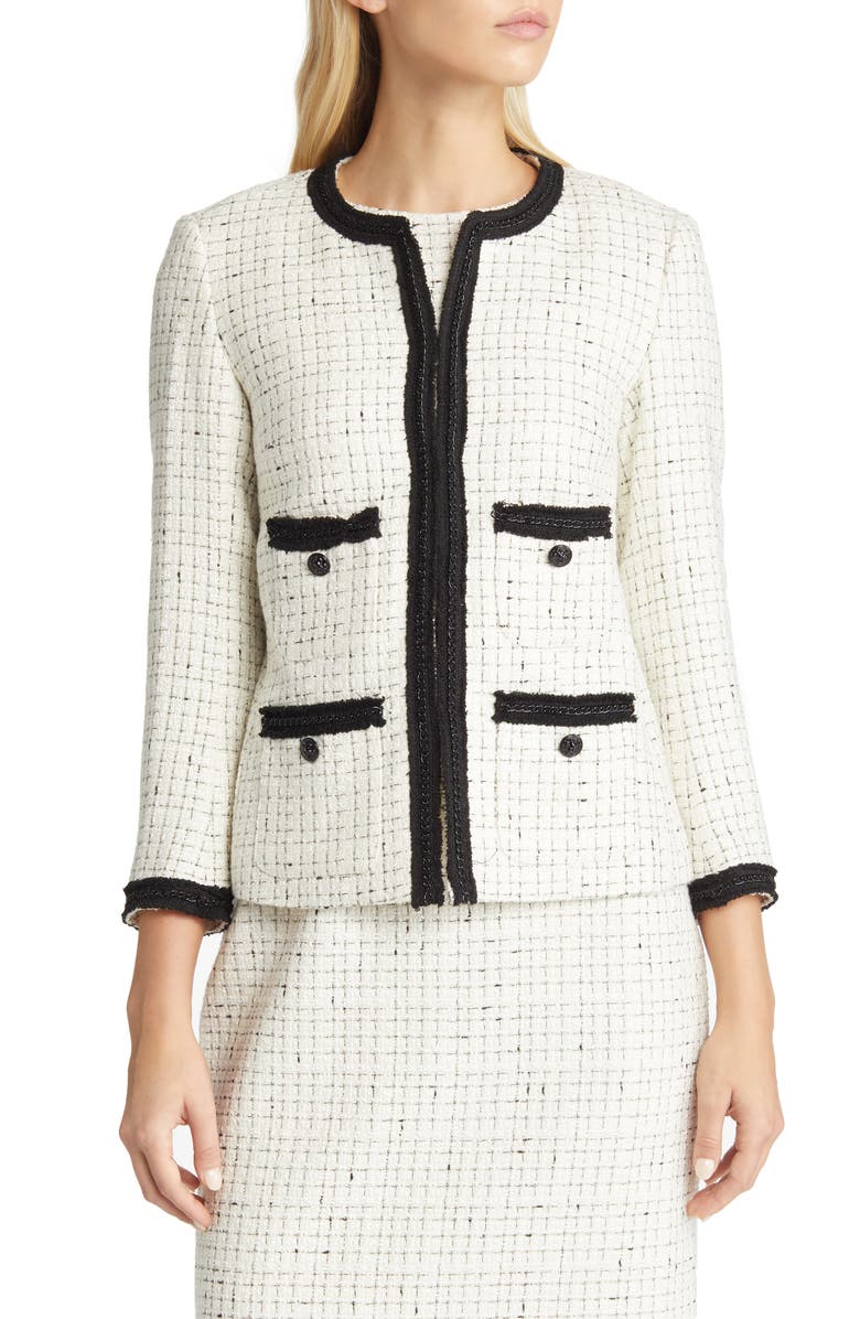 Anne Klein Fringe Tweed Jacket, Alternate, color,
