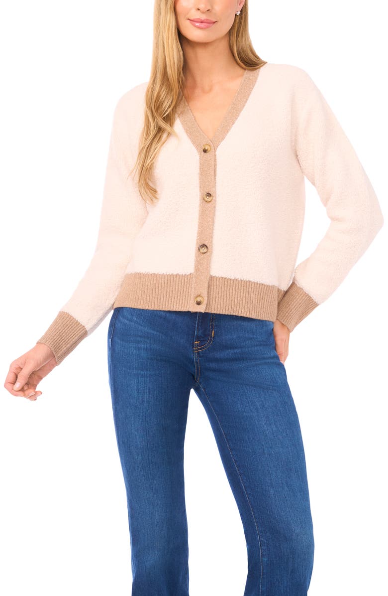 Halogen<sup>®</sup> Colorblock Loop Stitch Cardigan, Main, color, Cloud Cream