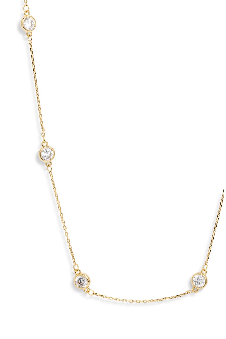 Bezel Cubic Zirconia Station Long Necklace, Main, color, CLEAR- GOLD