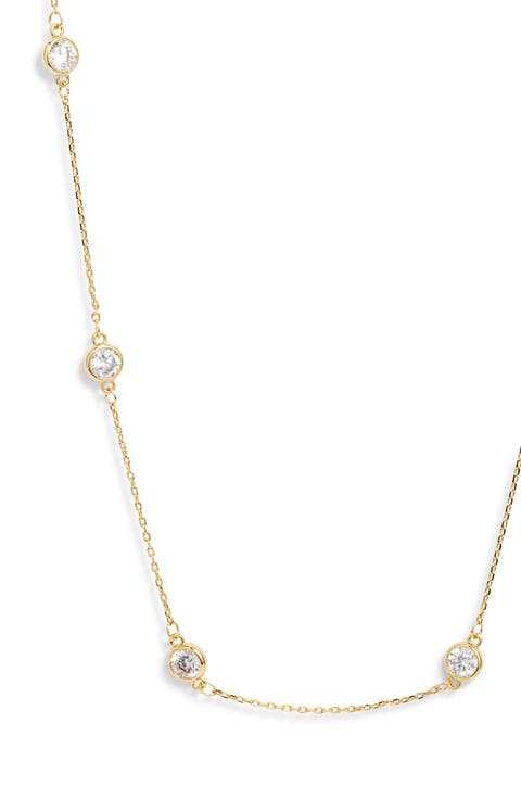 Bezel Cubic Zirconia Station Long Necklace
