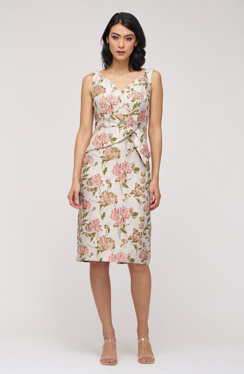 JS Collections Veda Bow Sheath Cocktail Dress, Alternate, color, Pink/ Green