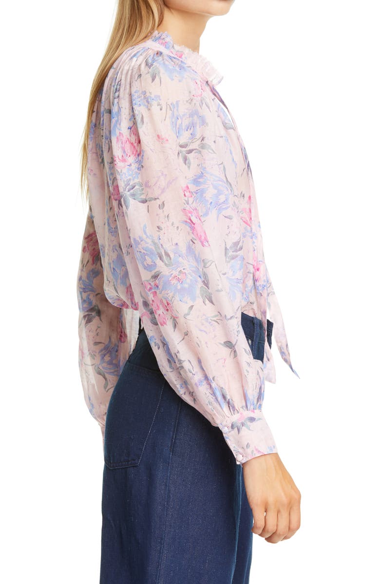 LoveShackFancy Willow Floral Print Tie Neck Top, Alternate, color, 