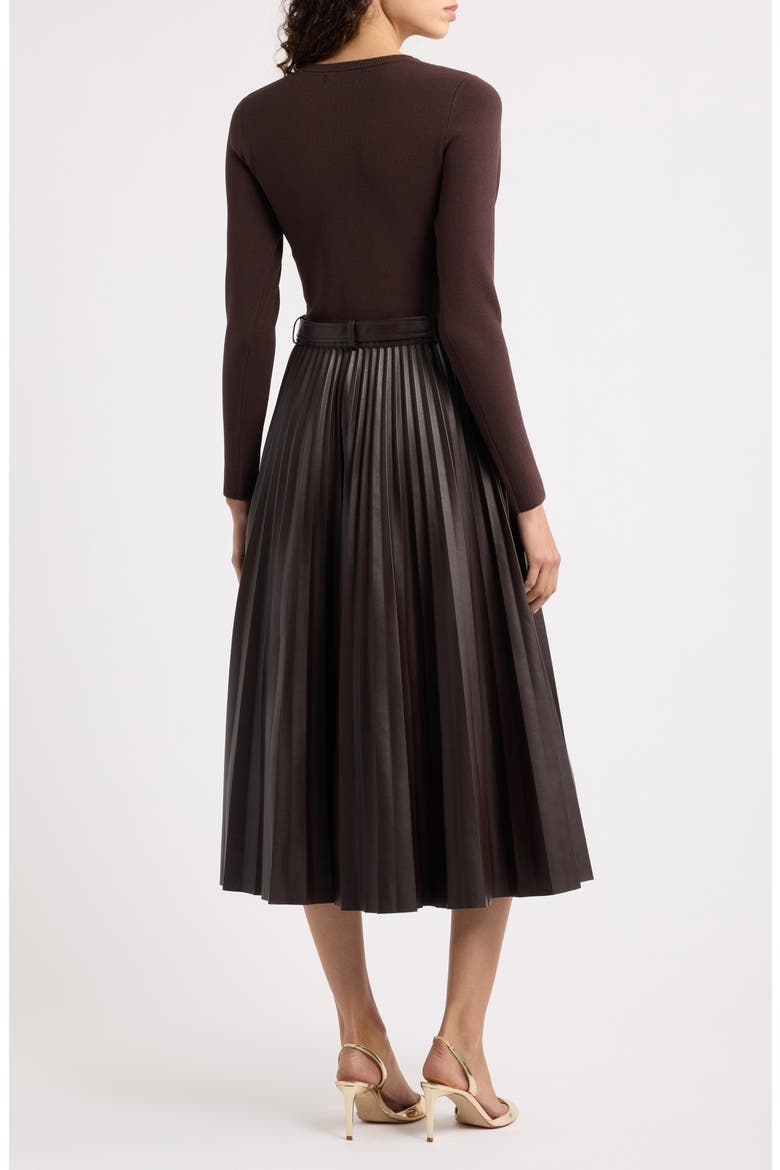 Allison Mixed Media Faux Leather Dress, Alternate, color, RHAPSODY BROWN