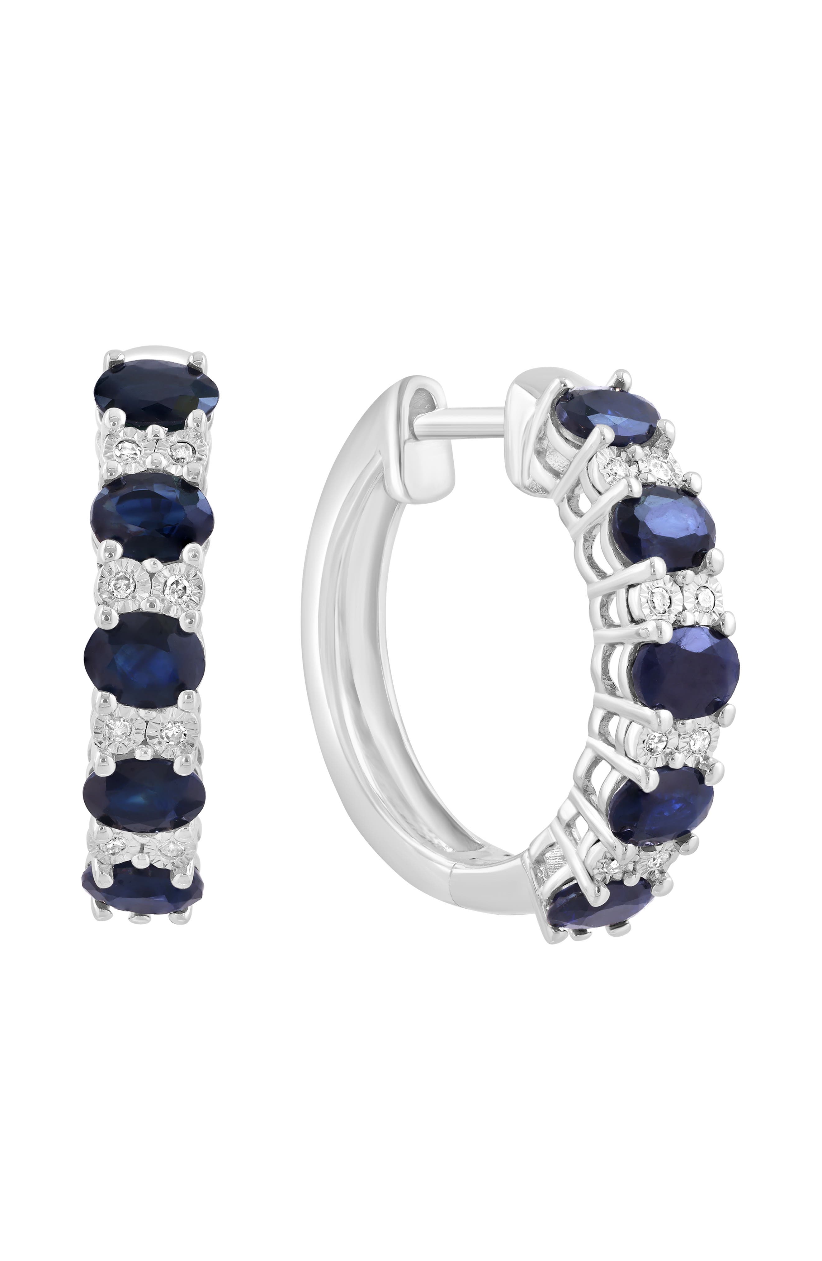 EFFY Sterling Silver Sapphire & Diamond Hoop Earrings - 0.06ct.