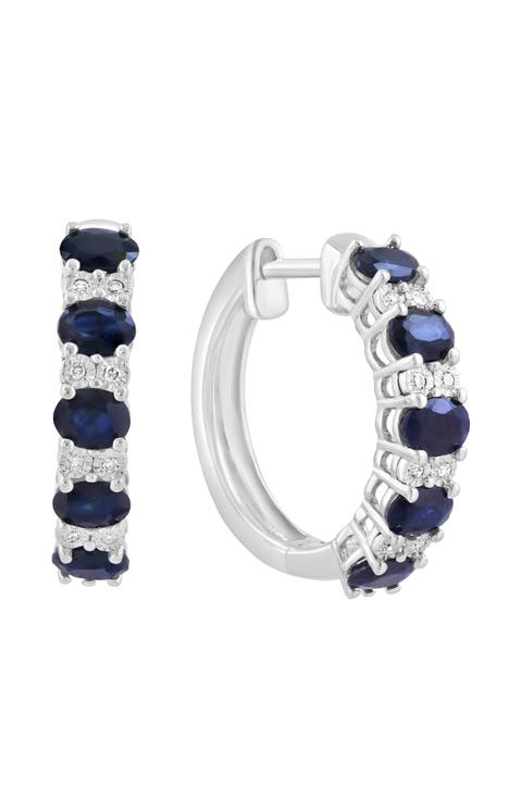 Sterling Silver Sapphire & Diamond Hoop Earrings - 0.06ct.