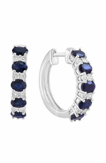 EFFY Sterling Silver Sapphire & Diamond Hoop Earrings - 0.06ct.
