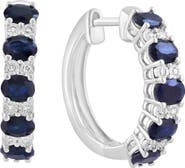 EFFY Sterling Silver Sapphire & Diamond Hoop Earrings - 0.06ct.