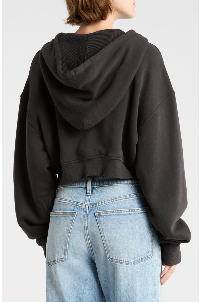 Crop Organic Cotton Zip Hoodie, Alternate, color, VINTAGE BLACK