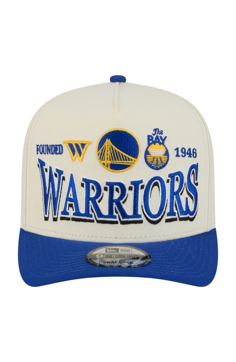 New Era Men's New Era  Cream/Royal Golden State Warriors Stretched 2-Tone A-Frame 9FIFTY Adjustable Hat, Alternate, color, Cream