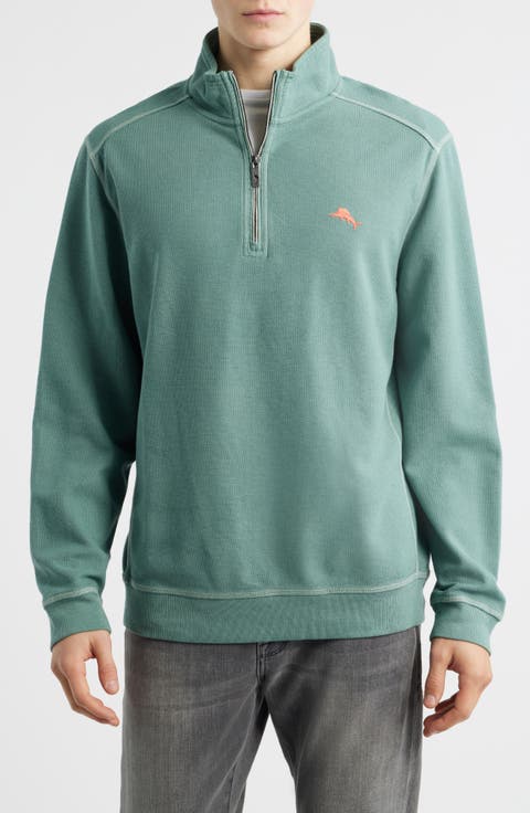 Montego Bay Textured Cotton & Lyocell Half Zip Pullover