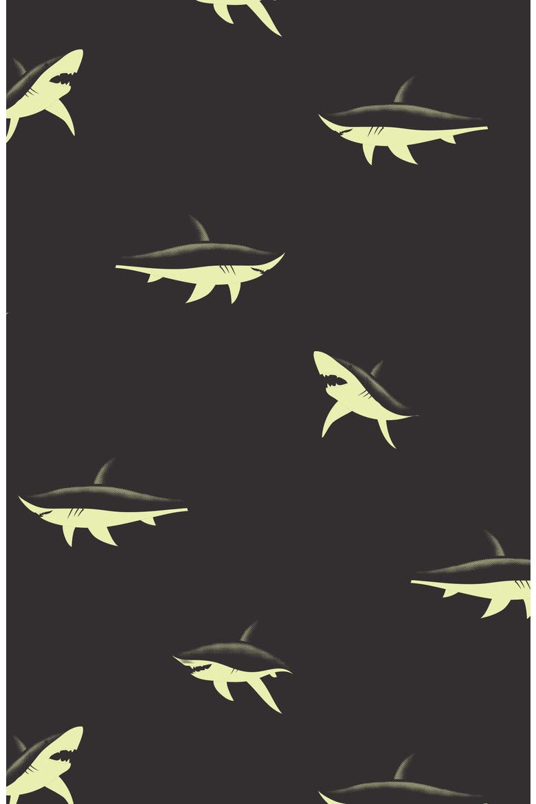 Kids' Shark Print Fitted Two-Piece Organic Cotton Rib Pajamas, Alternate, color, NAVY