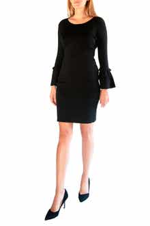 Nina Leonard Pleated Long Sleeve Minidress